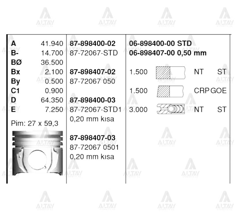 Toyota Yaris Piston Segman 2003-2006 Segmanlı OEM 87-72067-050